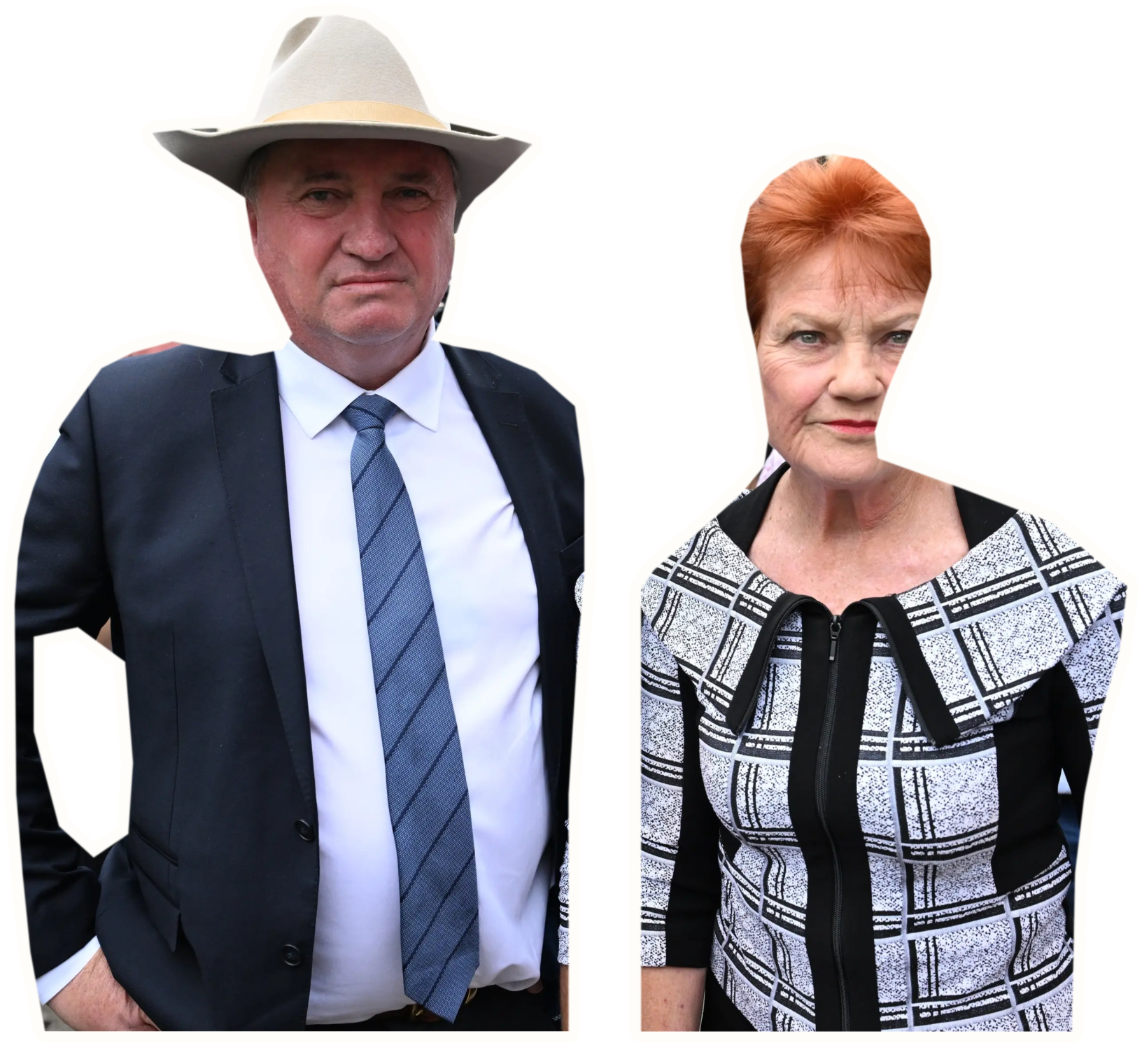 Cut-out portraits of Barnaby Joyce and Pauline Hanson